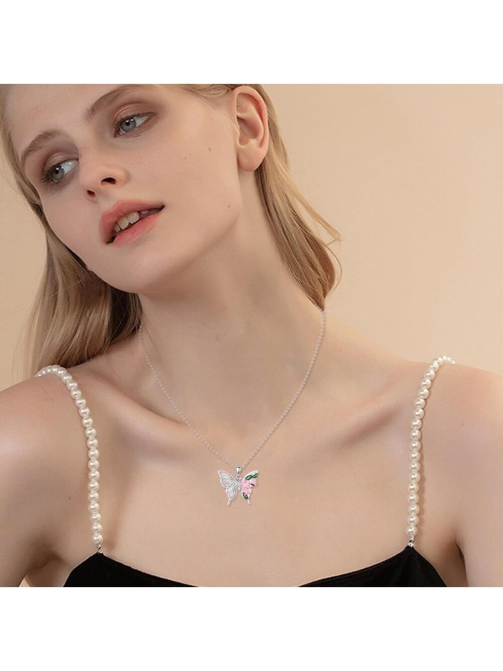 Elegant Butterfly & Dragonfly Necklace - 925 Sterling Silver, Opal & Moss Agate - Picture 2 of 7